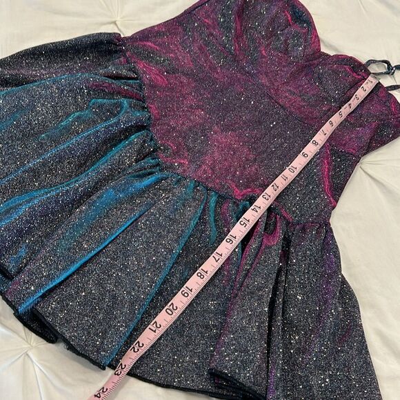 Shein Glitter Ruffled Bustier Adjustable Spaghetti Strap Mini Dress Medium - Picture 8 of 11
